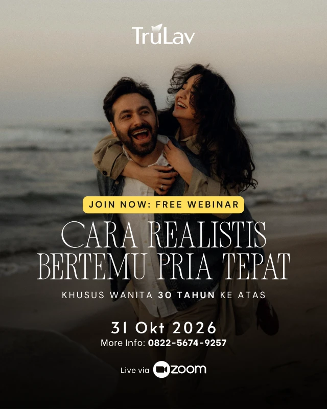 Webinar gratis Cara Realistis Bertemu Pria Tepat untuk wanita 30 tahun ke atas, 31 Oktober 2026, live via Zoom